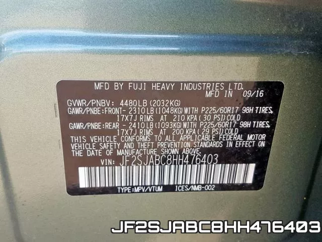JF2SJABC8HH476403 фото 2