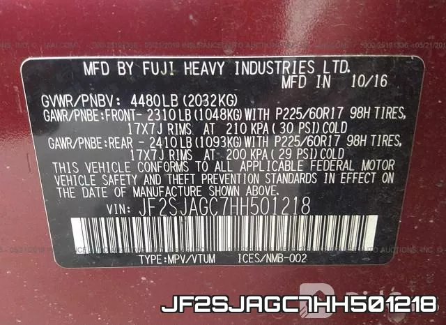 JF2SJAGC7HH501218 фото 10