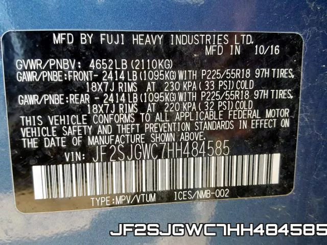 JF2SJGWC7HH484585 фото 2