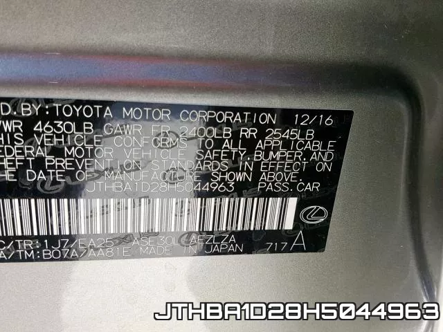 JTHBA1D28H5044963 фото 2