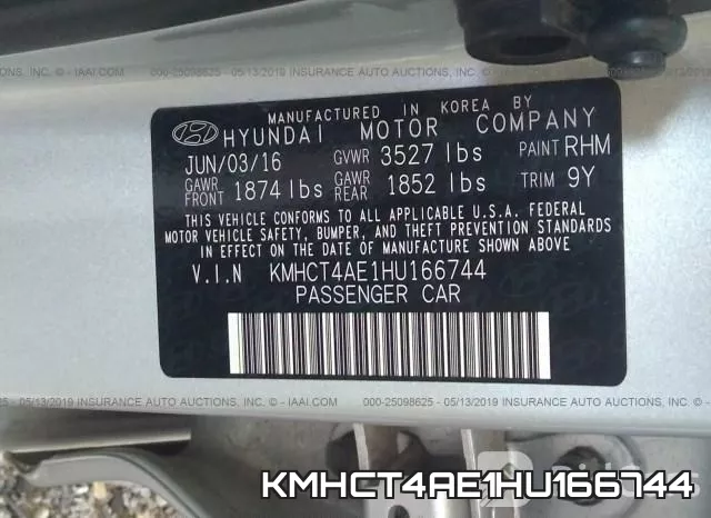 KMHCT4AE1HU166744 фото 10