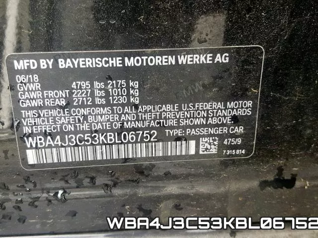 WBA4J3C53KBL06752 фото 2