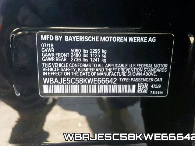WBAJE5C58KWE66642 фото 2