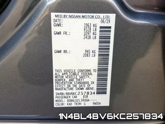 1N4BL4BV6KC257834 фото 2