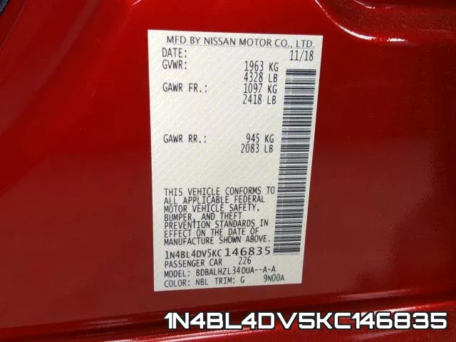 1N4BL4DV5KC146835 фото 2