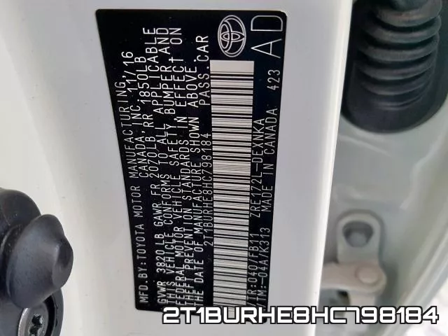 2T1BURHE8HC798184 фото 2