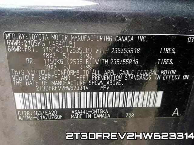2T3DFREV2HW623314 фото 2