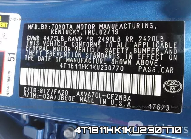 4T1B11HK1KU230770 фото 10