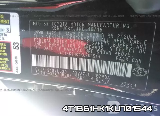 4T1B61HK1KU701544 фото 10