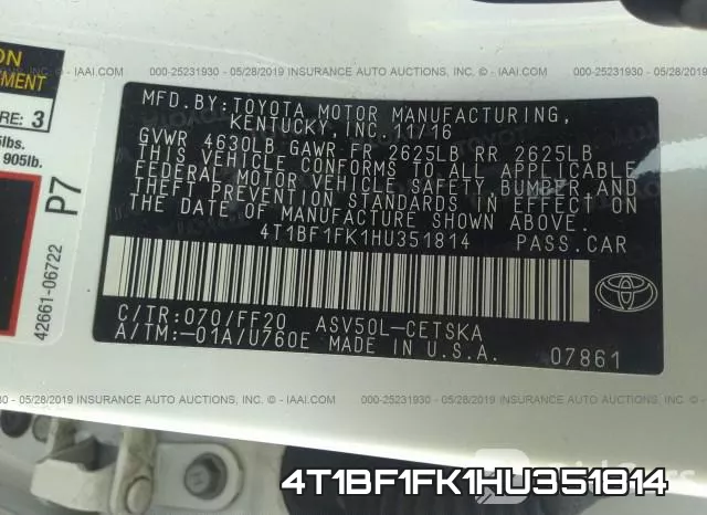 4T1BF1FK1HU351814 фото 10