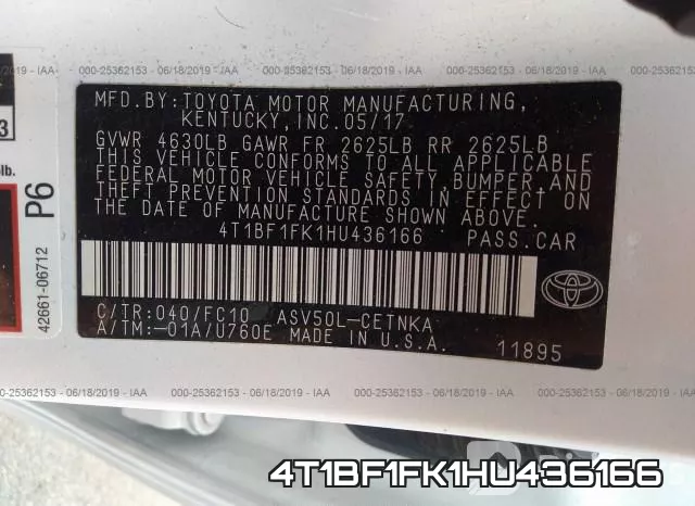 4T1BF1FK1HU436166 фото 10