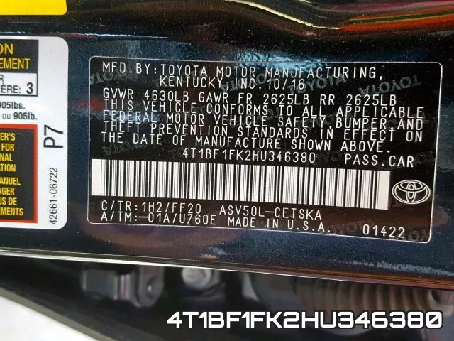 4T1BF1FK2HU346380 фото 2