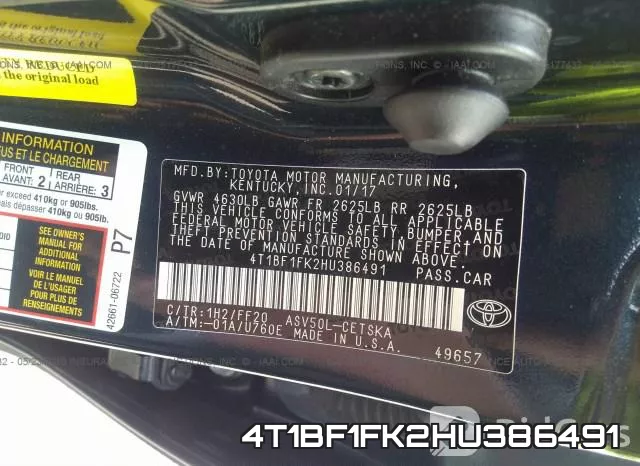 4T1BF1FK2HU386491 фото 10