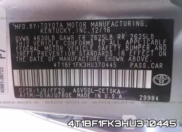 4T1BF1FK3HU370445 фото 10