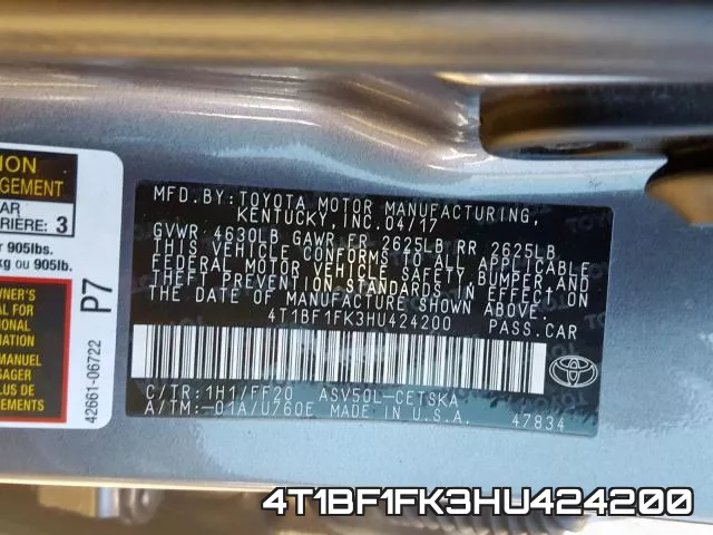 4T1BF1FK3HU424200 фото 2