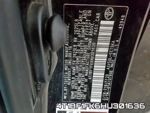 4T1BF1FK6HU301636 фото 2