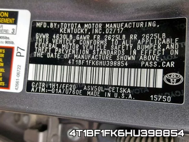 4T1BF1FK6HU398854 фото 2