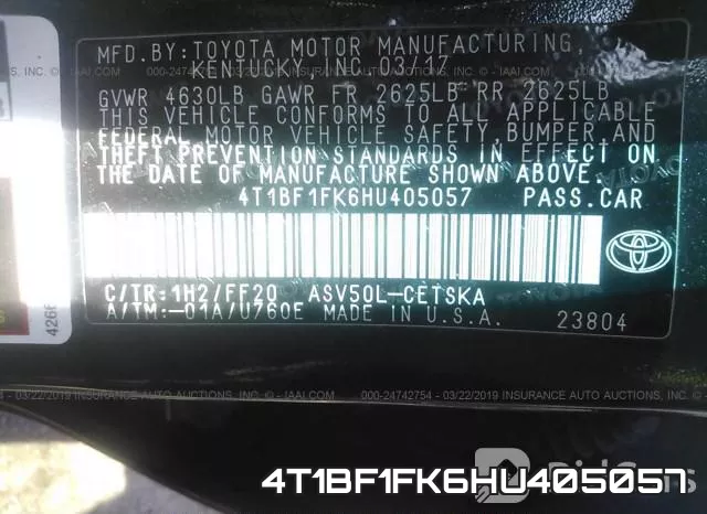 4T1BF1FK6HU405057 фото 10