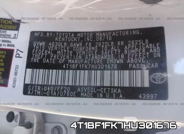 4T1BF1FK7HU301676 фото 10