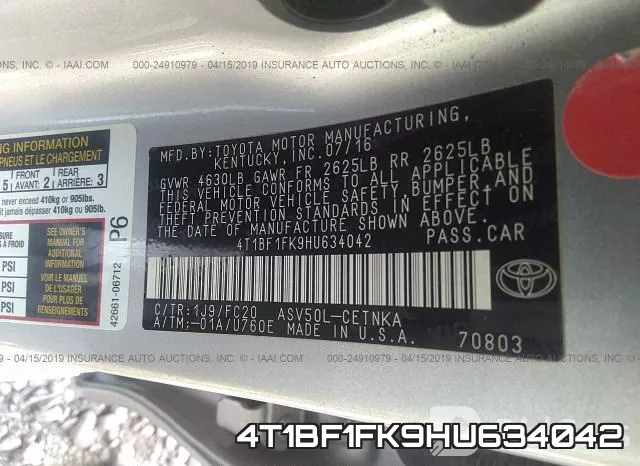 4T1BF1FK9HU634042 фото 10