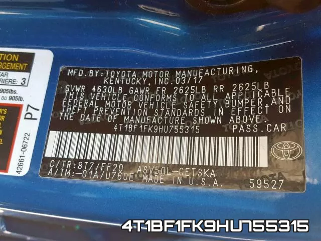 4T1BF1FK9HU755315 фото 2