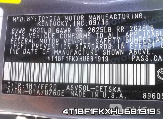 4T1BF1FKXHU681919 фото 10