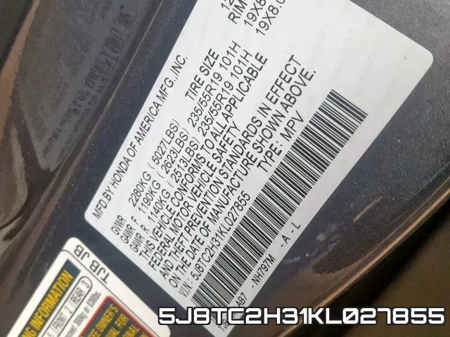 5J8TC2H31KL027855 фото 2