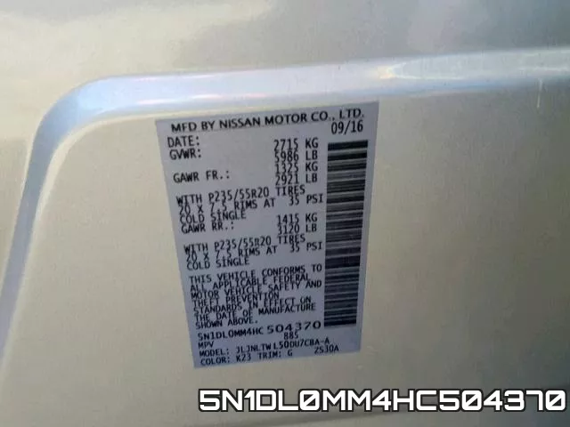 5N1DL0MM4HC504370 фото 2