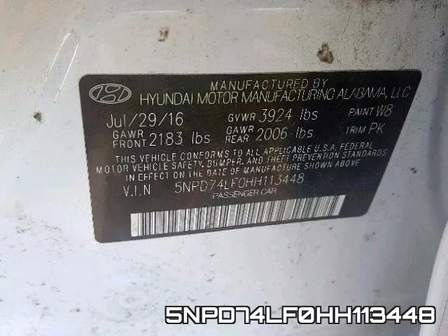 5NPD74LF0HH113448 фото 2