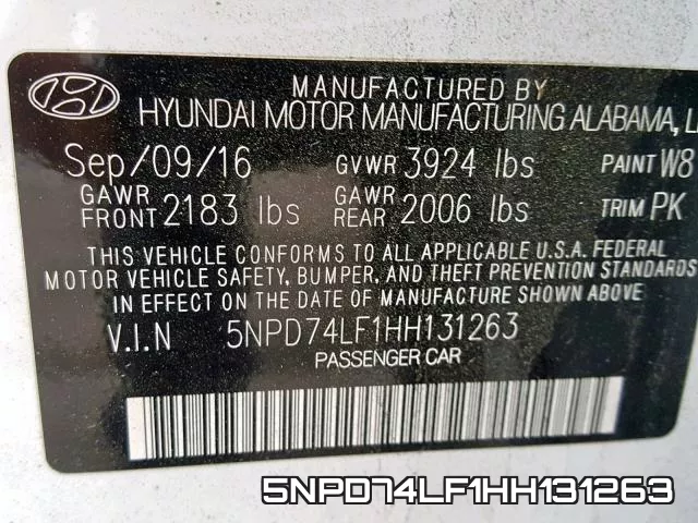 5NPD74LF1HH131263 фото 2