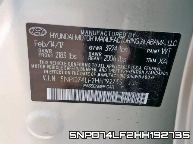 5NPD74LF2HH192735 фото 2
