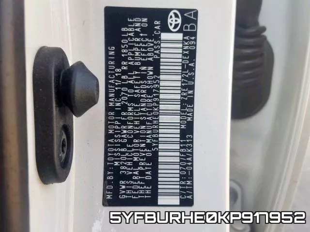 5YFBURHE0KP917952 фото 2