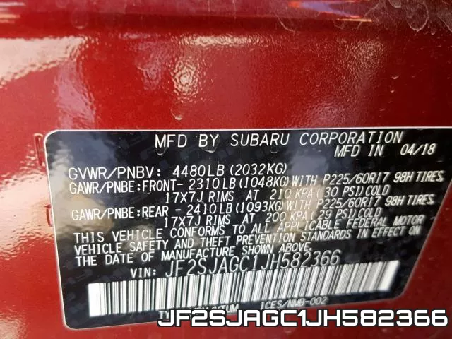 JF2SJAGC1JH582366 фото 2