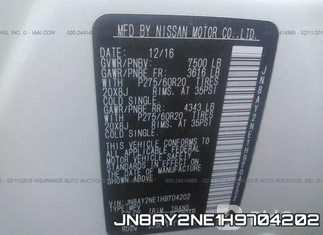JN8AY2NE1H9704202 фото 10