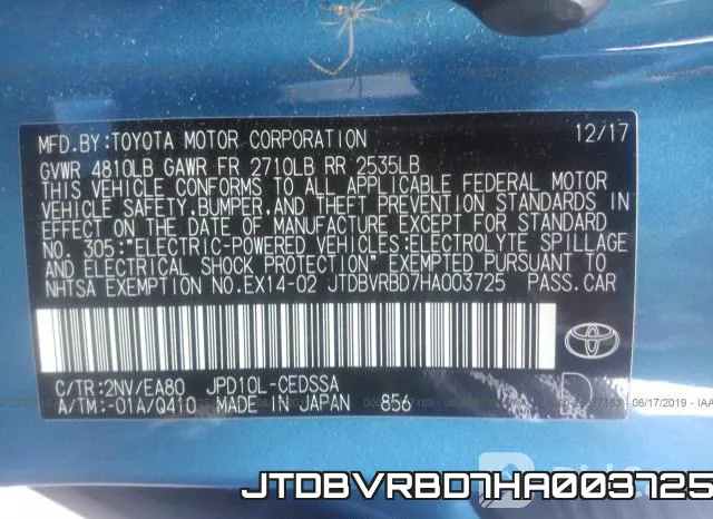JTDBVRBD7HA003725 фото 10
