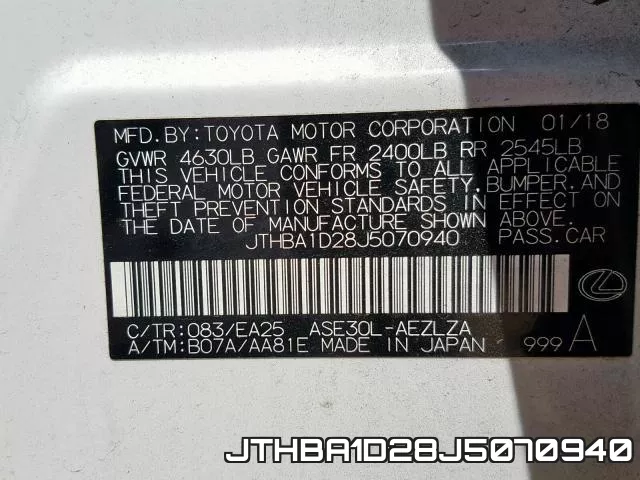 JTHBA1D28J5070940 фото 2