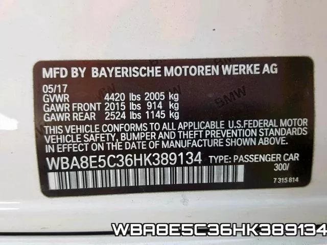 WBA8E5C36HK389134 фото 2