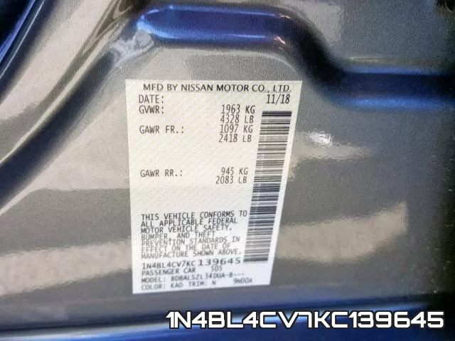 1N4BL4CV7KC139645 фото 2