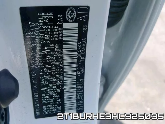2T1BURHE3HC925035 фото 2