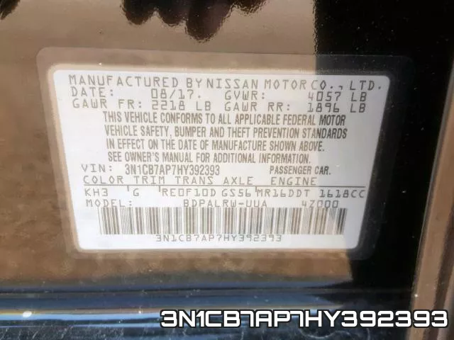 3N1CB7AP7HY392393 фото 2