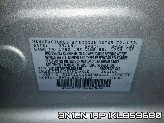 3N1CN7AP7KL859680 фото 2