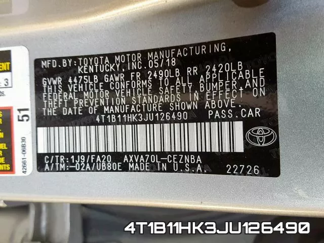 4T1B11HK3JU126490 фото 2