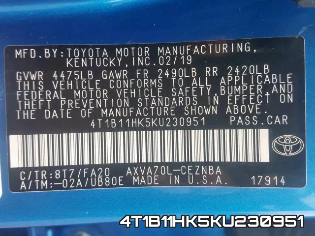 4T1B11HK5KU230951 фото 2