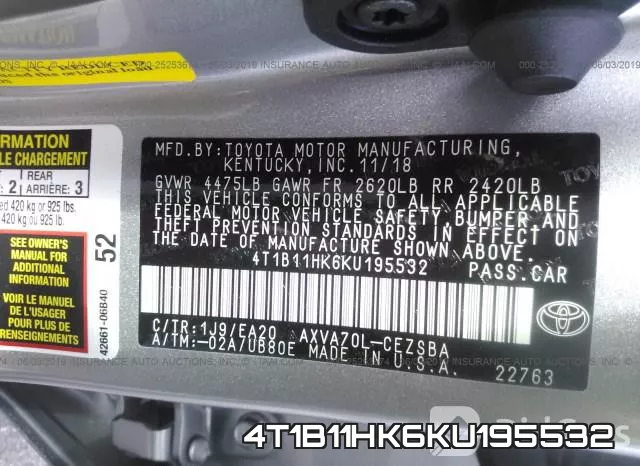 4T1B11HK6KU195532 фото 10