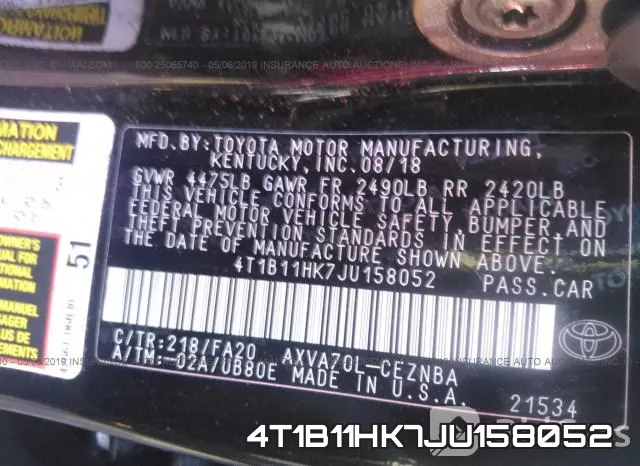 4T1B11HK7JU158052 фото 10