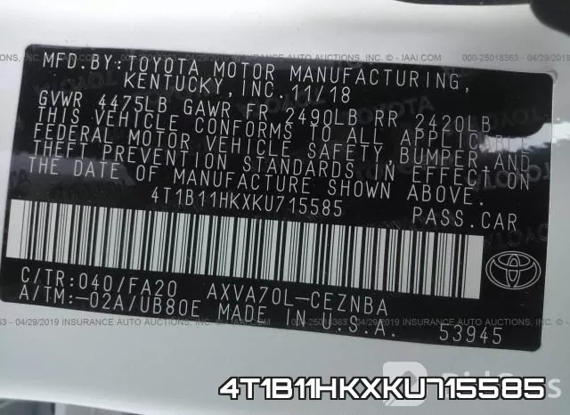 4T1B11HKXKU715585 фото 10