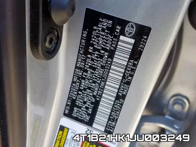 4T1B21HK1JU003249 фото 2