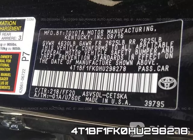 4T1BF1FK0HU298278 фото 10