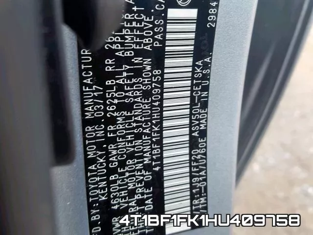 4T1BF1FK1HU409758 фото 2