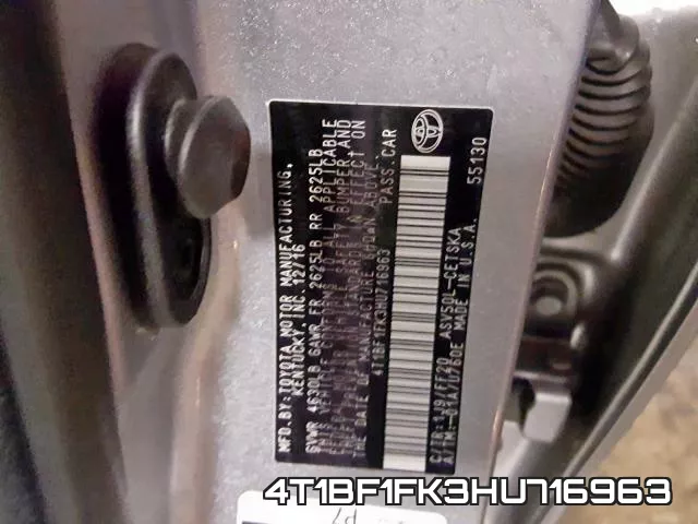 4T1BF1FK3HU716963 фото 2